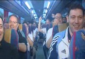 Cientos de aficionados del Real Madrid salen en autobús hacia Valencia