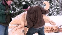 Husky Bench Sculpture Carved with Chainsaw! | People Are Awesome