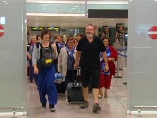 Señoras que viajan en avión