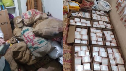 வேலூர் அருகே தனியார் சிமெண்ட் குடோனில் மூட்டை மூட்டையாக பணம் பறிமுதல்- வீடியோ