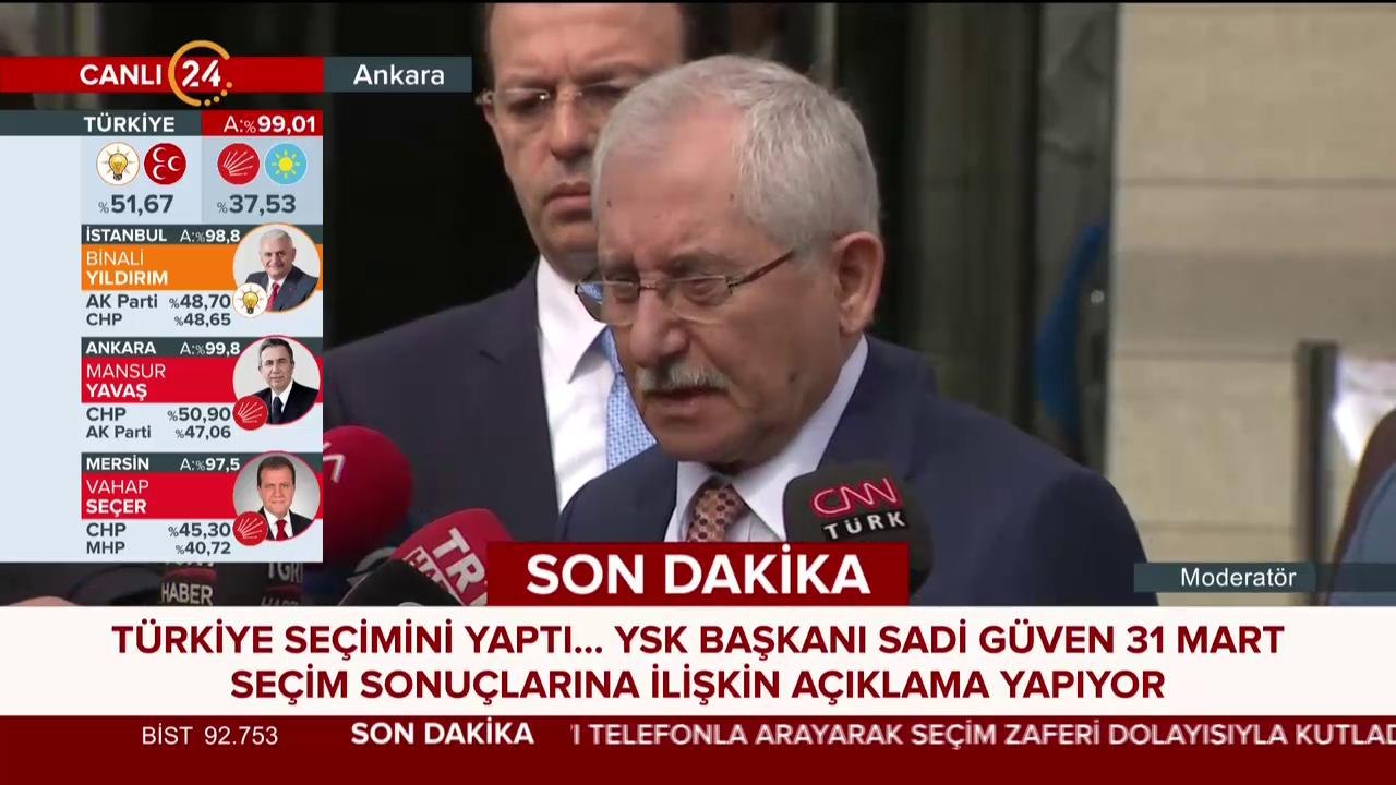 YSK Başkanı Sadi Güven açıklama yapıyor