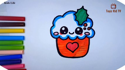 How to draw a kawaii Christmas cupcake for kid - kids life