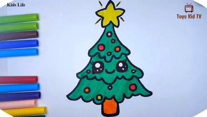 How to draw a kawaii Christmas tree for kid - kids life