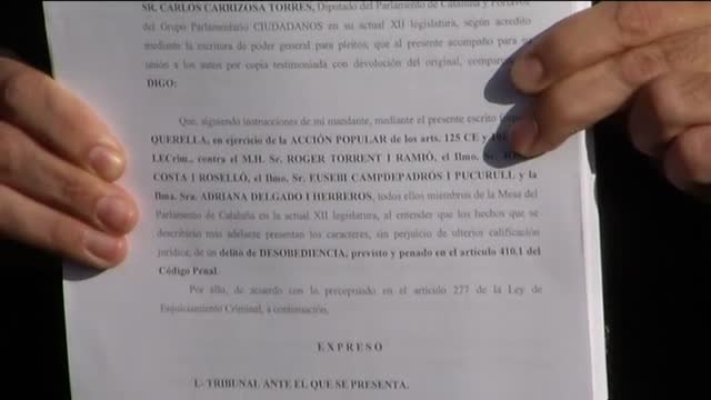 Ciudadanos presenta una querella criminal contra Torrent y el resto de la mesa del Parlament