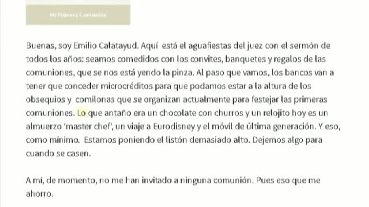 El juez Emilio Calatayud alerta del peligro de las comuniones fastuosas