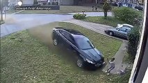 Graphic content: Speeding car hits young girl playing in her front yard.