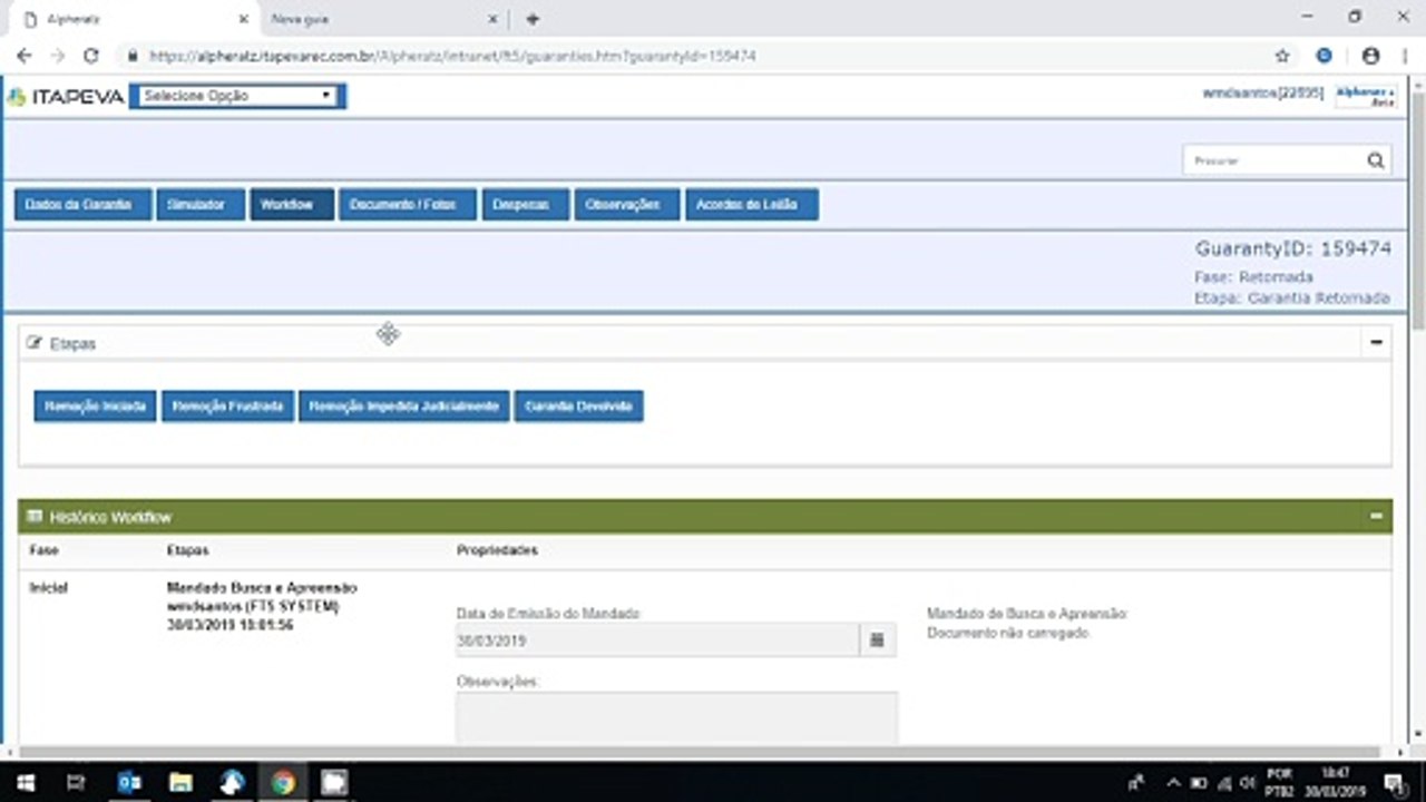 Treinamentos Itapeva - Módulo de Garantias (Workflow - Leiloeiros Remoção)