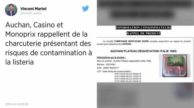 Monoprix, Casino et Auchan rappellent plusieurs lots de charcuterie contaminés par la Listeria