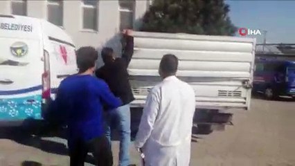 Traktörün römorkuna bağlanıp iple sürüklenen eşek barınağa teslim edildi