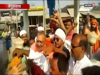 गिरिराज सिंह के रोड शो में लगे 'वामपंथियों से चाहिए' आजादी के नारे