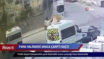 Yolda kayan kamyonetin park halindeki araca çarptığı kaza kamerada