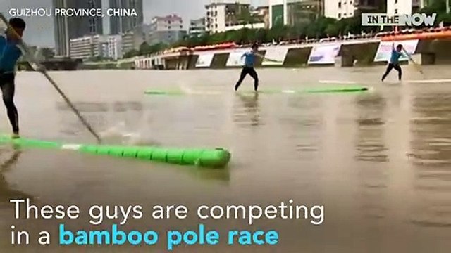 Sport - Running of bamboo poles a popular sport in China