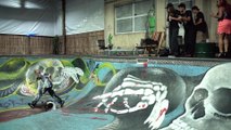 Skateboarder Wipes out Attempting Flip into Skate Bowl