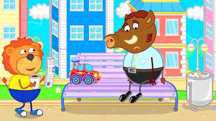 Lion de la Famille de Jouer Ensemble en s'Aidant les Uns les Autres dessin animé pour Enfants