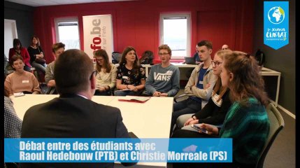 Débat entre Christie Morreale, Raoul Hedebouw et les étudiants qui manifestent pour le climat.