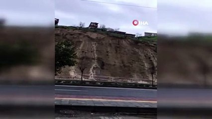 Heyelan riskine karşı 3 ev boşaltıldı...Heyelan anı kamerada