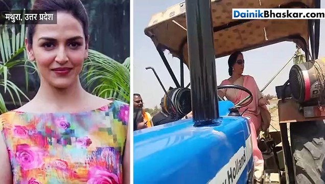 फसल काटने के बाद ट्रैक्टर चलाती नजर आईं बीजेपी कैंडिडेट हेमा मालिनी