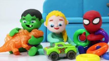 HULK BABY SITTER ❤ Frozen Elsa & Superhero Babies Play Doh Cartoons For Kids