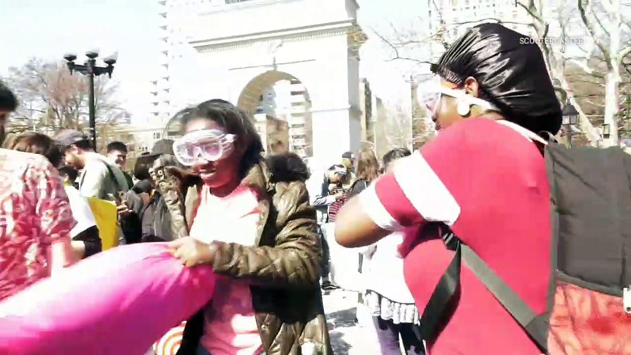 New Yorkers do battle on International Pillow Fight Day 2019