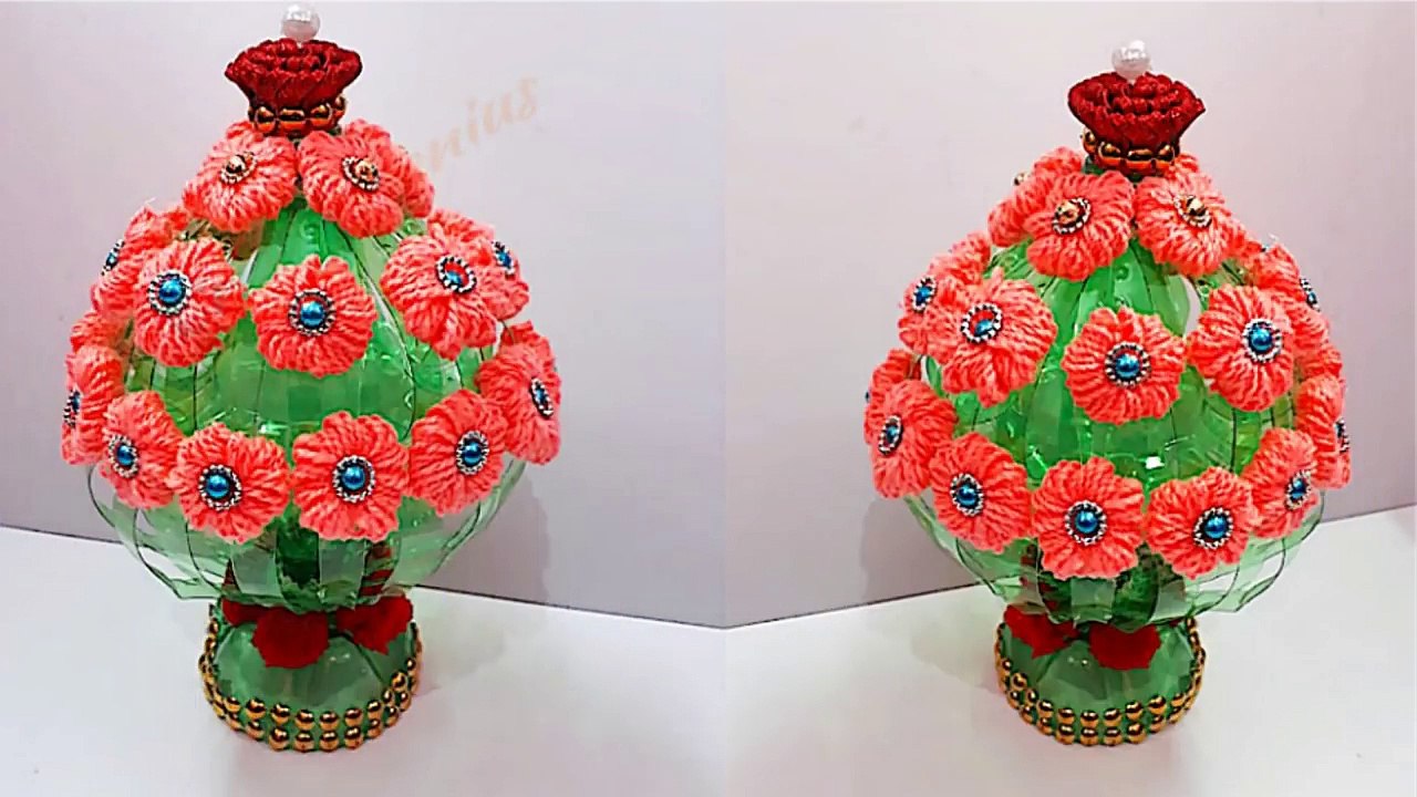 Flower vase/Guldasta with plastic bottle and wool |Best out of waste |diy Woolen Guldasta/flower pot