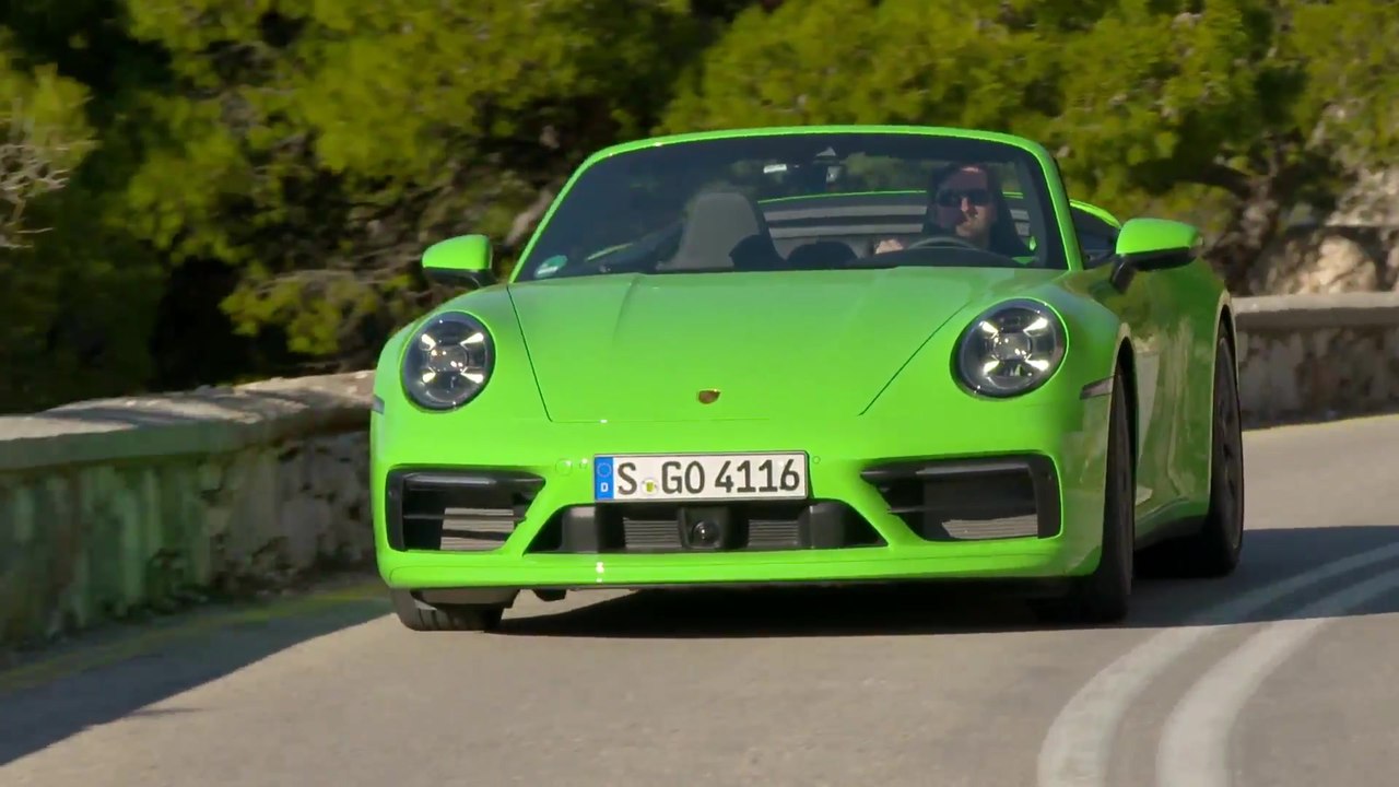 Porsche 911 Carrera 4S Cabriolet in Lizard Green Driving Video