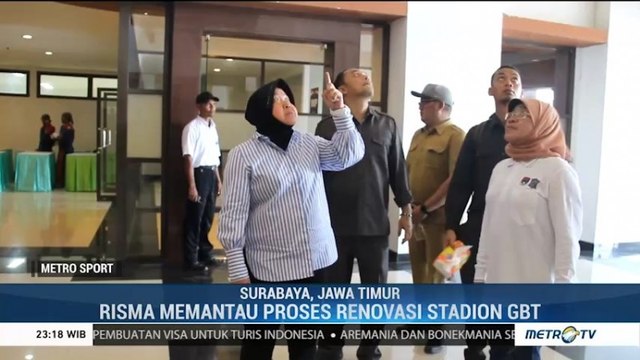 Risma Terjun Langsung Pantau Renovasi Stadion Gelora Bung Tomo