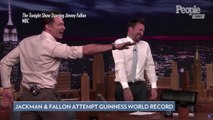 Hugh Jackman and Jimmy Fallon Hilariously Attempt New Guinness World Record on The Tonight Show