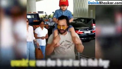 पापा सैफ के कंधों पर बैठकर पटौदी रवाना हुए तैमूर