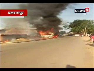 शॉर्ट सर्किट से ट्रक में लगी भीषण आग, गाड़ियों की लंबी कतार