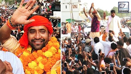 हर- हर मोदी घर -घर मोदी' का नारा लगाकर सड़को पर निकले निरहुआ