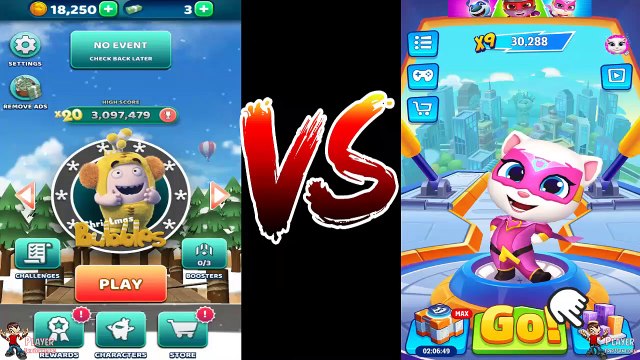 Video Talking Tom Hero Dash VS Oddbods Turbo Run (Christmas Bubbles VS Talking Angela)