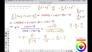 If sin y = sin(x - y), then find y' at the point (pi:2, pi:4)