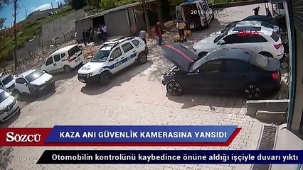 Download Video: Otomobilin kontrolünü kaybedince önüne aldığı işçiyle duvarı yıktı