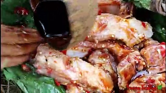 La Technologie Primitive - Manger de délicieuses - la Cuisson des côtes de porc sur un rocher