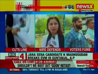 Jana Sena candidate K Madhusudan breaks EVM in Guntakal, Andhra Pradesh