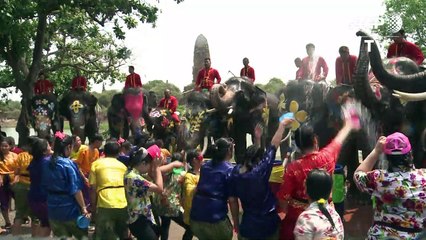 Water battles with elephants kick off Thai New Year