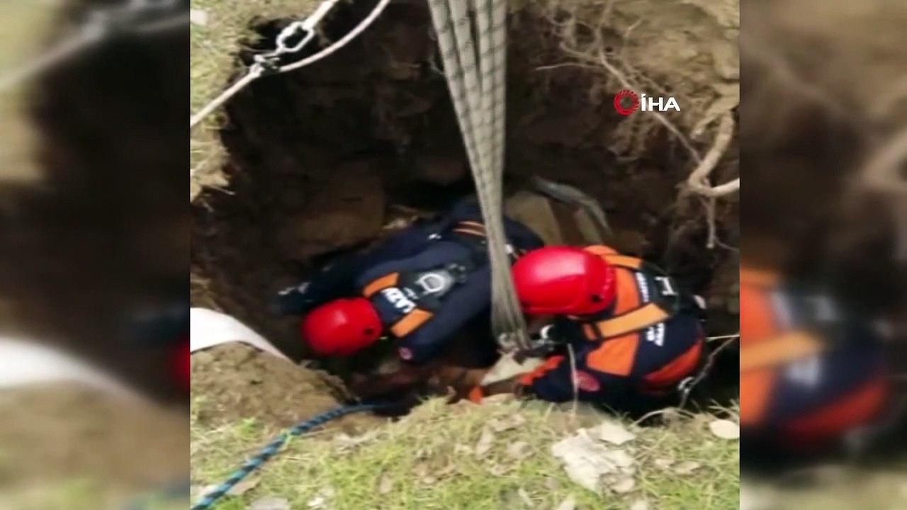 Kuyuya düşen inek, itfaiye ekipleri tarafından kurtarıldı