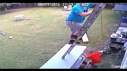 Il se prend la gamelle de sa vie en grimpant à l'echelle