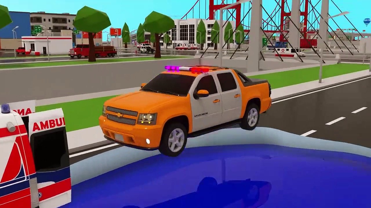 Voiture de Police, Camion de en Flaque d'Eau. Ambulance Tirant Rue Véhicules para Ninos