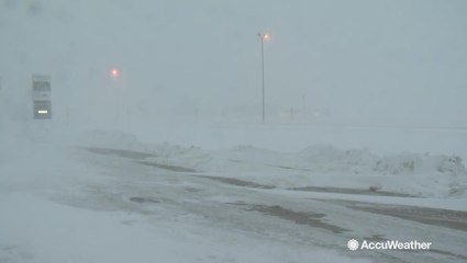 Blowing snow and strong winds create near whiteout conditions