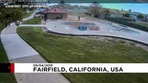 Man gets caught up in dust whirlwind at US skate park