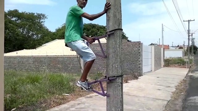 Regardez comment il grimpe à un poteau électrique... Fou