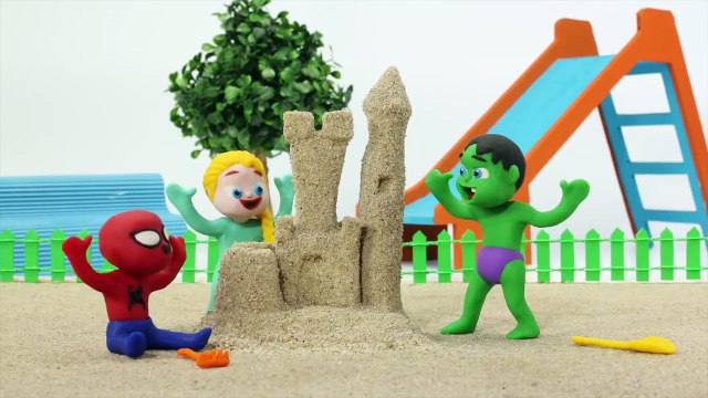 HULK ENJOYS THE POOL Spiderman, Hulk & Frozen Elsa Play Doh Cartoons For Kids