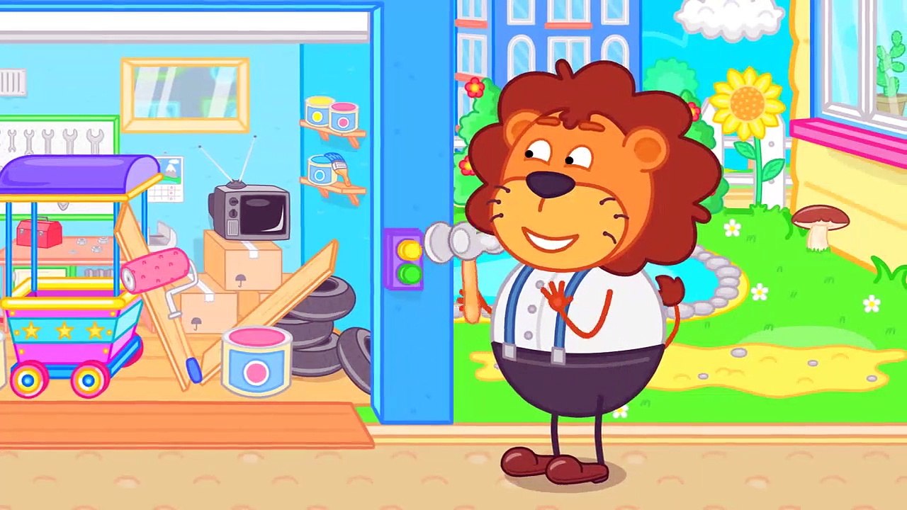 Lion de la Famille des Dauphins sauvés de Fille de dessin animé pour les Enfants