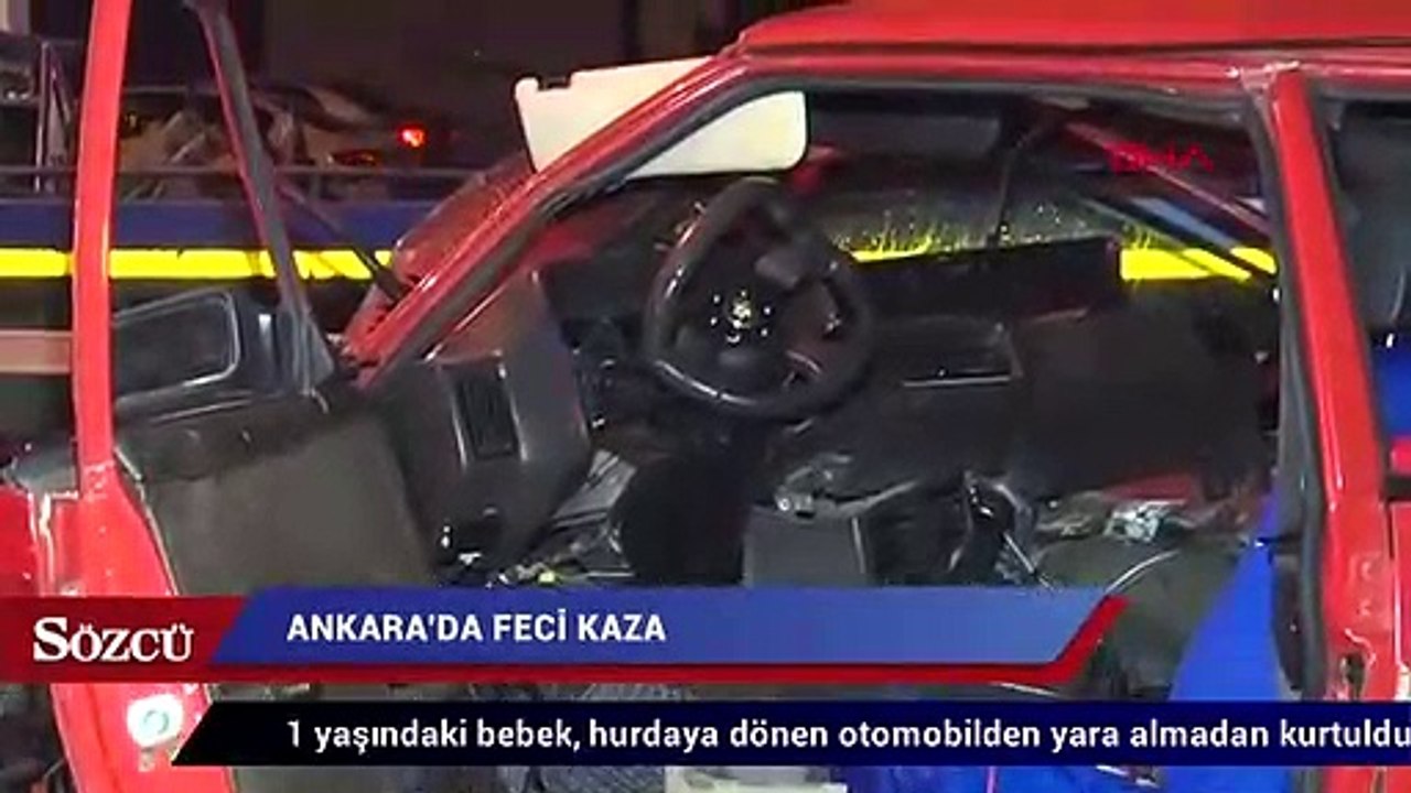 1 yaşındaki bebek, hurdaya dönen otomobilden yara almadan kurtuldu