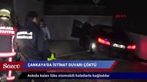 İstinat duvarı çöktü, otomobil askıda kaldı