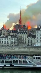 Large fire at the church of Notre Dame Paris - France