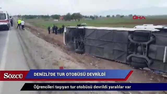 Denizli'de tur otobüsü devrildi