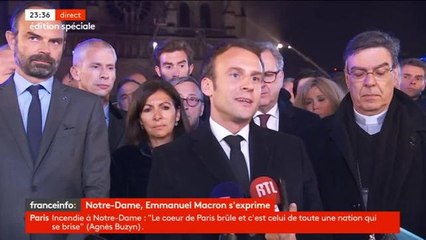 Emmanuel Macron ému par l'incendie de Notre-Dame de Paris 15/04/2019