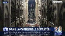 À l'intérieur de la cathédrale dévastée avec le responsable des visites guidées de Notre-Dame